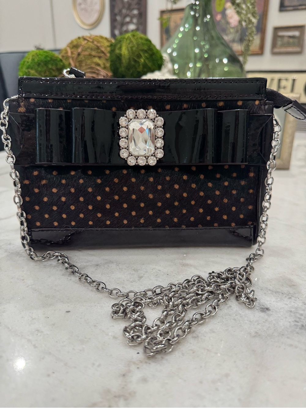 Brighton My Fiat in London Black Bow Accent Polka Dot Crossbody Bag
